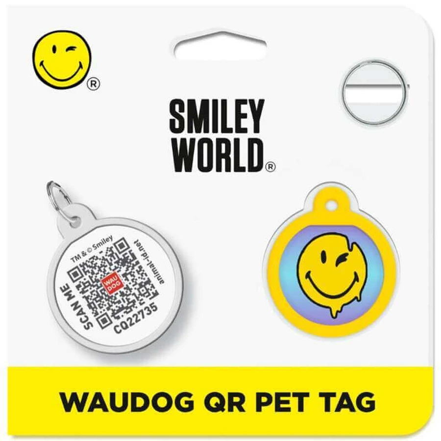 Collar Waudog Smart ID - Адресник металевий з малюнком "Смайли на блакитному" та QR паспортом для собак і котів 30 мм (Різнокольоровий): ціни та характеристики