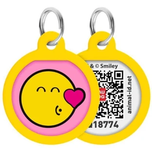 Collar Waudog Smart ID - Адресник металевий з малюнком "Смайли на рожевому" та QR паспортом для собак і котів  25 мм