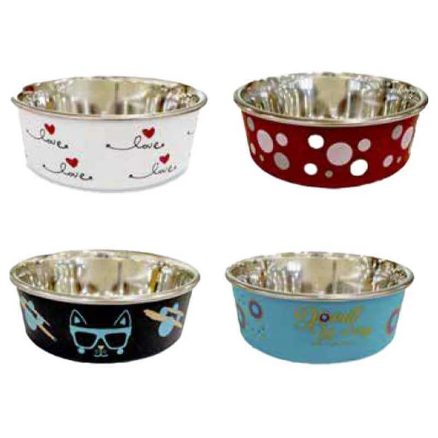 Croci Roxy Assorted Colors - Миска из нержавеющей стали и пластика с нескользким основанием для собак и кошек 450 мл (Цвета в ассортименте): цены и характеристики