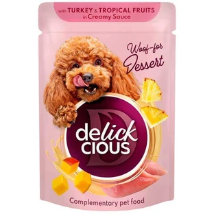 Delickcious Turkey & Tropical Fruits in Creamy Sauce - Дополнительный консервированный корм Хлопья с индейкой и тропическими фруктами в сливочном соусе для взрослых собак 80 г