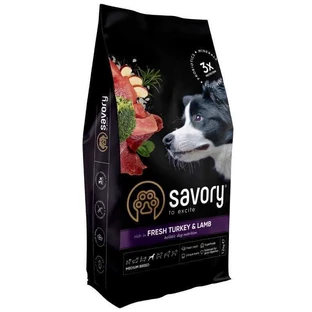 Savory Fresh Turkey & Lamb Adult Medium Breeds Сухий корм зі свіжого м'яса індички і ягняти для дорослих собак середніх порід, 12 кг