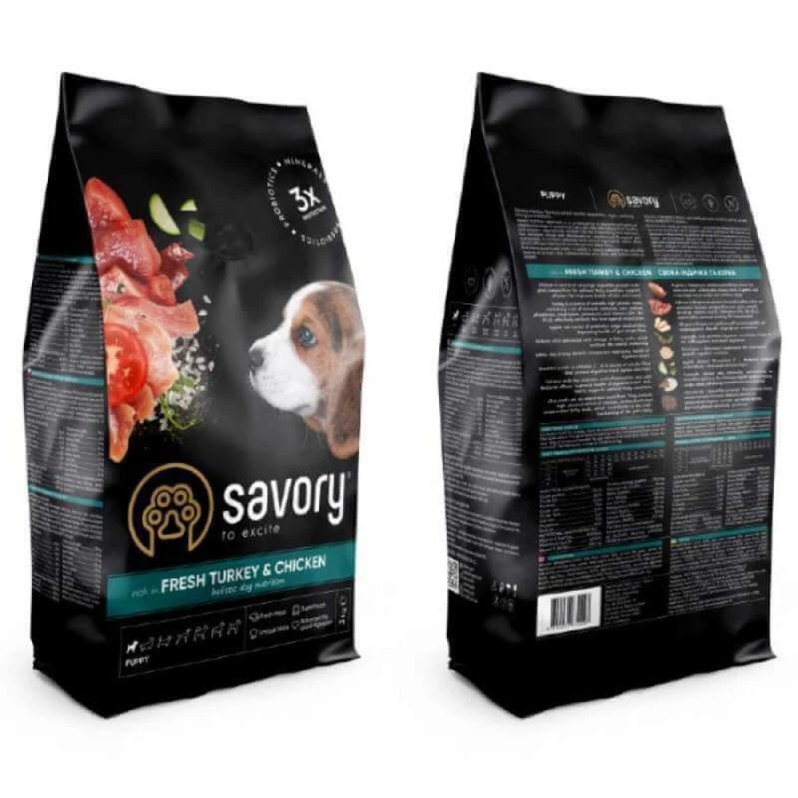 Savory Fresh Turkey & Chicken Puppy All Breeds Сухой корм со свежей индейкой и курицей для щенков всех пород, 3 кг: цены и характеристики