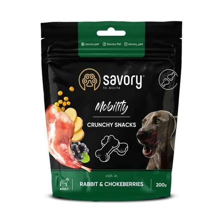 Savory Crunchy Snacks Mobility Rabbit & Blackberry Хрумкі ласощі з кролем та чорноплідною горобиною для здоров'я кісток та суглобів собак, 200 г: ціни та характеристики