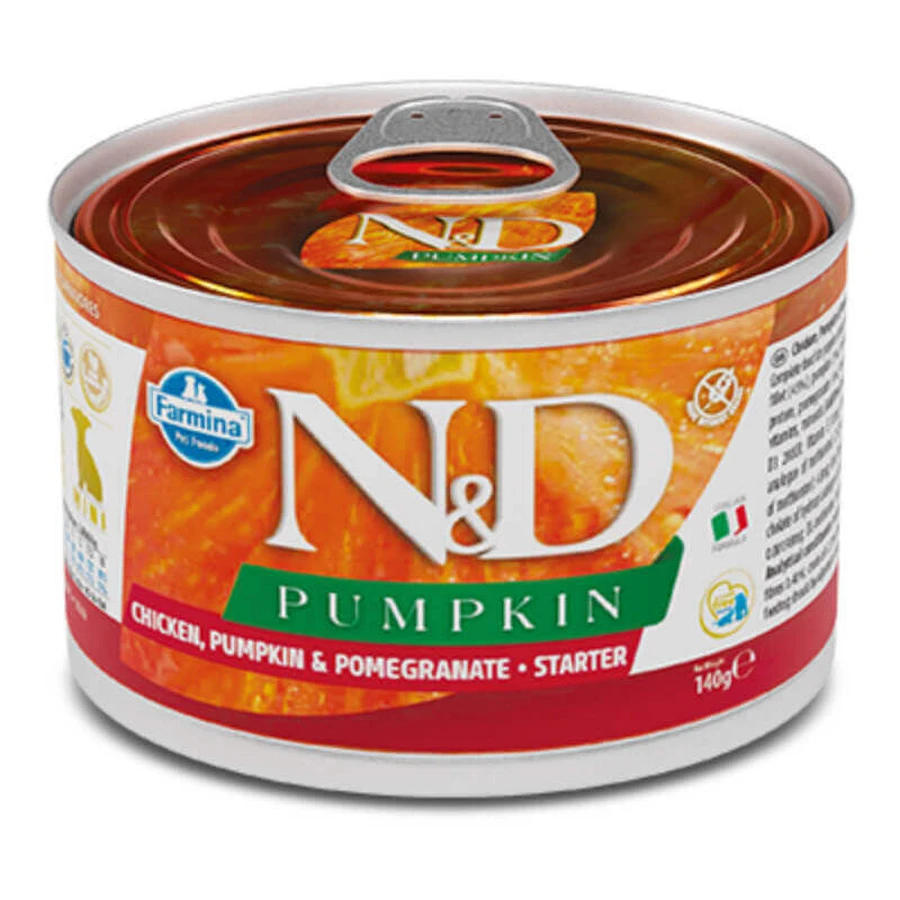 Farmina (Фарміна) N&D Pumpkin GF Adult Mini Chicken, Pumpkin & Pomegranate – Беззерновий консервований корм з куркою, гарбузом та гранатом для дорослих собак дрібних порід 140 г: ціни та характеристики