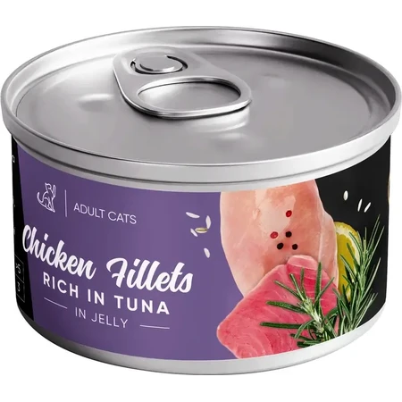 Savory Chicken Fillets rich in Tuna in Jelly Cat Вологий корм з філе курки та тунцем для дорослих котів (шматочки в желе), 70 г: ціни та характеристики