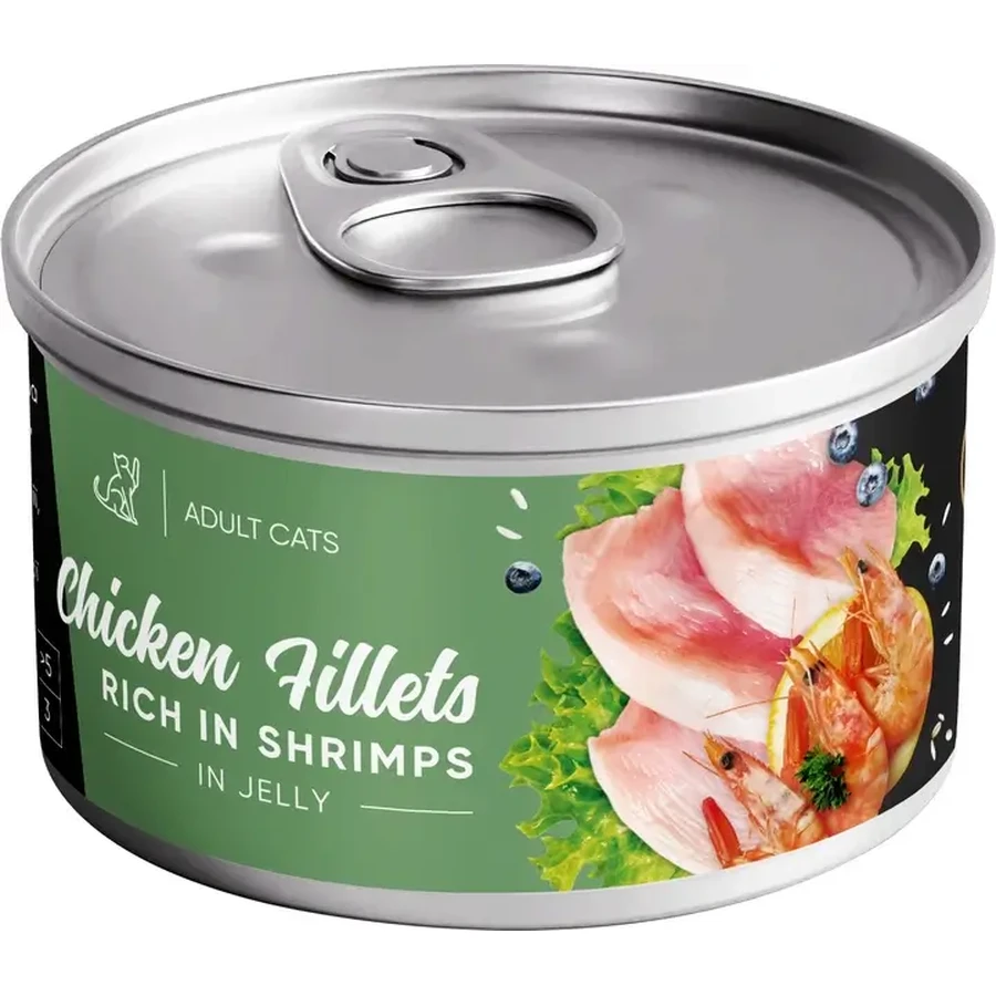 Savory Chicken Fillets rich in Shrimp in Jelly Cat Вологий корм з філе курки та креветками для дорослих котів (шматочки в желе), 70 г: ціни та характеристики