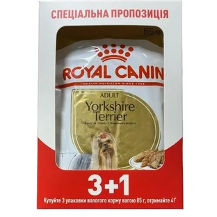 Royal Canin Yorkshire Terrier Adult Влажный корм для взрослых собак породы Йоркширский Терьер (паштет), 3+1 шт.