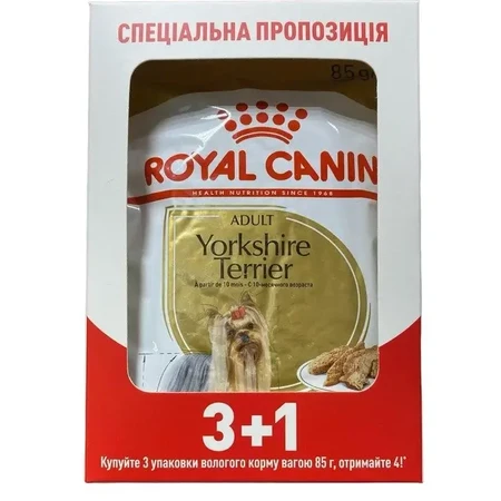 Royal Canin Yorkshire Terrier Adult Влажный корм для взрослых собак породы Йоркширский Терьер (паштет), 3+1 шт.: цены и характеристики