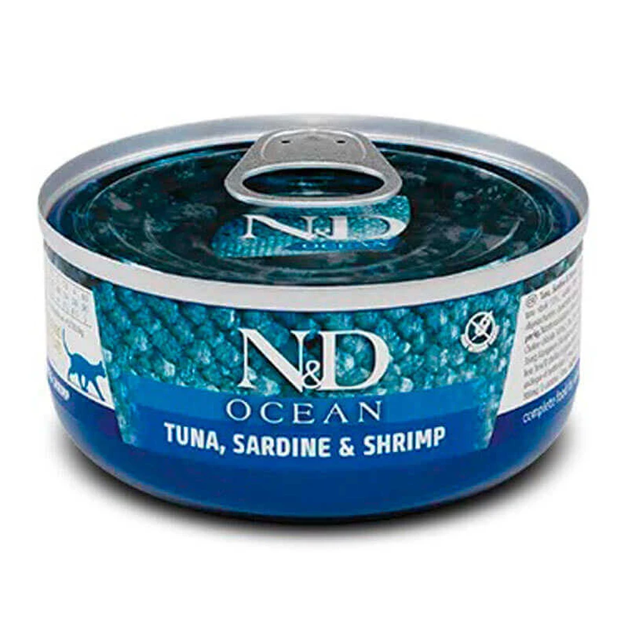 Farmina N&D Grain Ocean Tuna Sardine & Shrimp Adult Cat - Беззерновой консервированный корм с тунцем, сардиной и креветкой для кошек 70 г: цены и характеристики