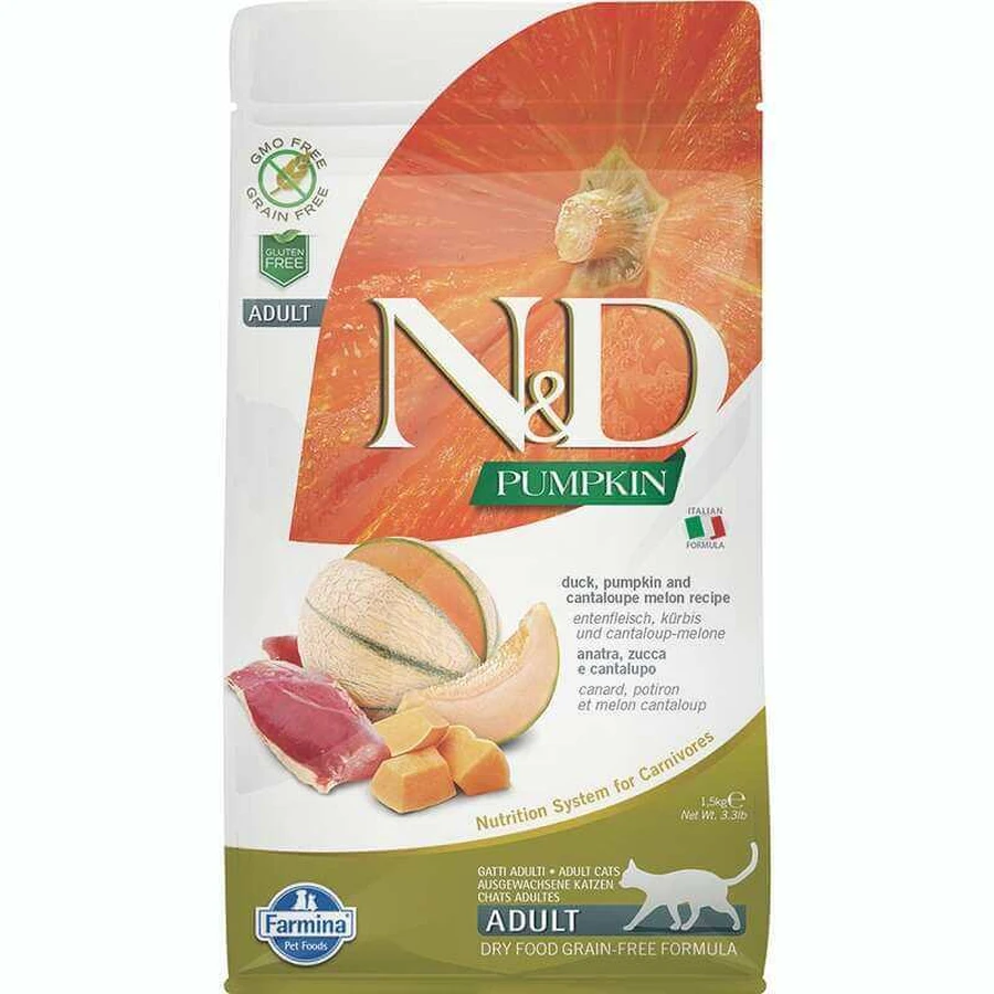 Farmina N&D Grain Free Pumpkin Duck & Cantaloupe Adult Cat - Беззерновий сухий корм з качкою та гарбузом для котів 1,5 кг: ціни та характеристики