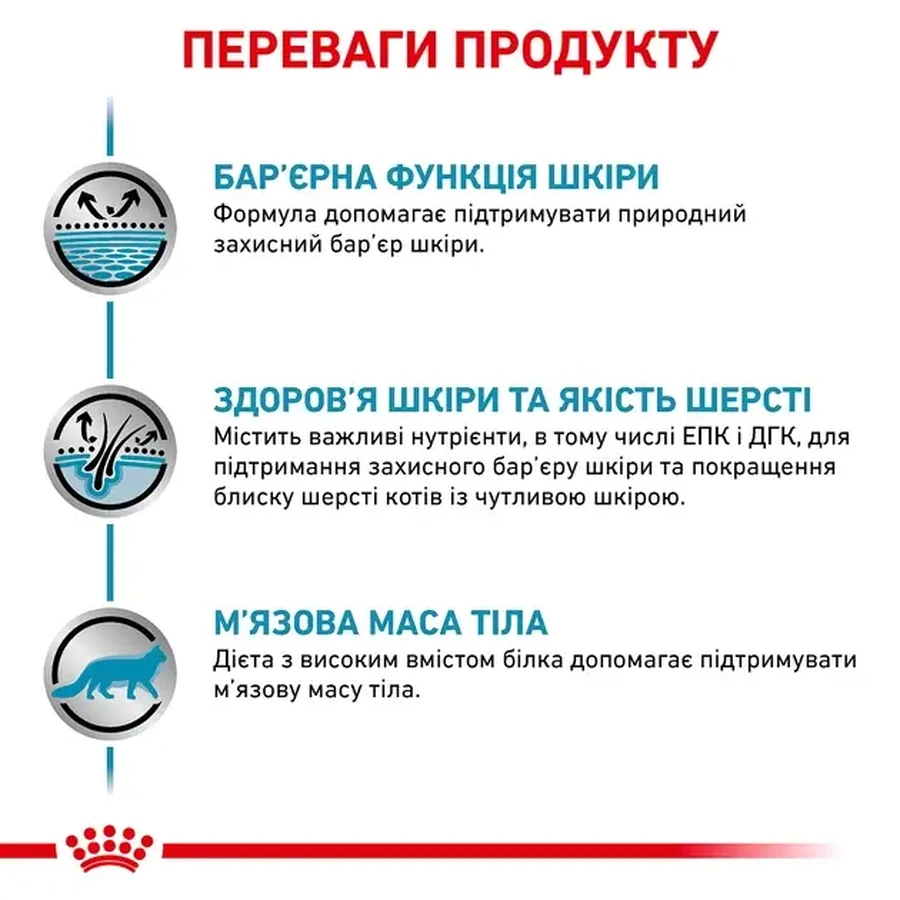 Royal Canin Skin&Coat Cat Ветеринарная диета для кошек после стерилизации при дерматозе и выпадении шерсти, 3,5 кг: цены и характеристики