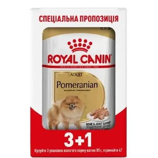 Royal Canin Pomeranian Loaf Влажный корм с мясом для взрослых собак породы Померанский шпиц (паштет), 85 г, 3+1 шт