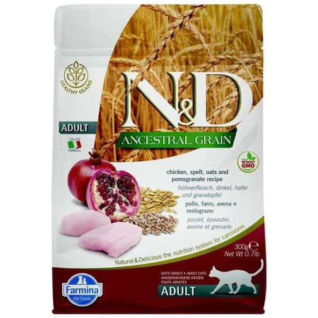 Farmina N&D Low Grain Cat Chicken & Pomegranate Adult – Низькозерновий сухий корм з куркою та гранатом, для дорослих котів 300 г: ціни та характеристики