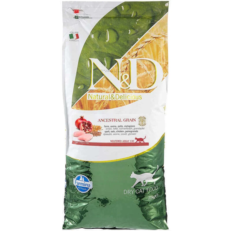 Farmina N&D Low Grain Cat Chicken & Pomegranate Adult – Низкозерновой сухой корм с курицей и гранатом, для взрослых кошек 10 кг.: цены и характеристики