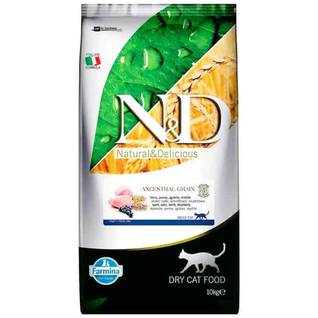Farmina N&D Low Grain Cat Lamb & Blueberry Adult – Низкозерновой сухой корм с ягненком и черникой для взрослых кошек 10 кг: цены и характеристики