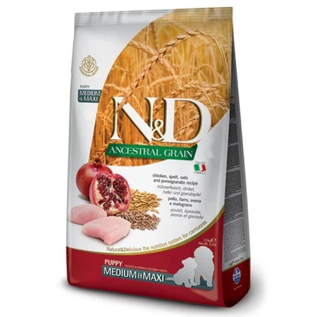 Farmina N&D Low Grain Chicken & Pomegranate Puppy Medium & Maxi – Низькозерновий сухий корм з куркою та гранатом для цуценят середніх і великих порід 2,5 кг: ціни та характеристики