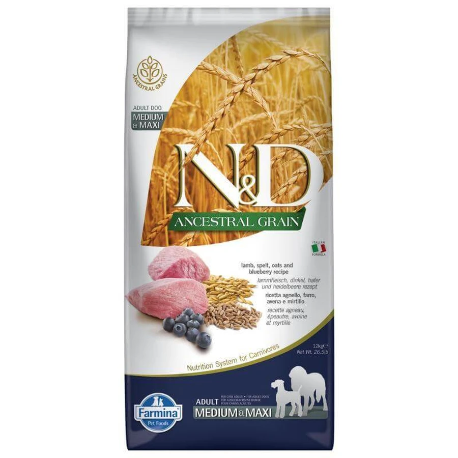 Farmina N&D Low Grain Dog Lamb & Blueberry Adult Medium&Maxi – Низькозерновий сухий корм з ягням та чорницею для собак середніх і великих порід 12 кг: ціни та характеристики