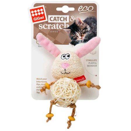 GiGwi Catch&Scratch – Игрушка Зайка с плетеным мячиком и колокольчиком для кошек 10х5 см: цены и характеристики