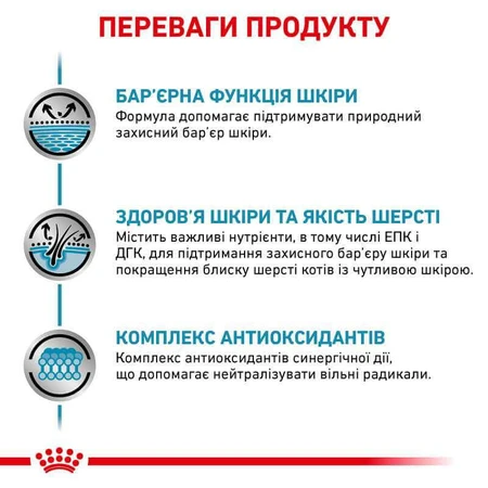 Royal Canin Skin&Coat Cat Pouches Консервований корм для котів після стерилізації при дерматозі та випадінні шерсті (тонкі скибочки в соусі), 85 г: ціни та характеристики