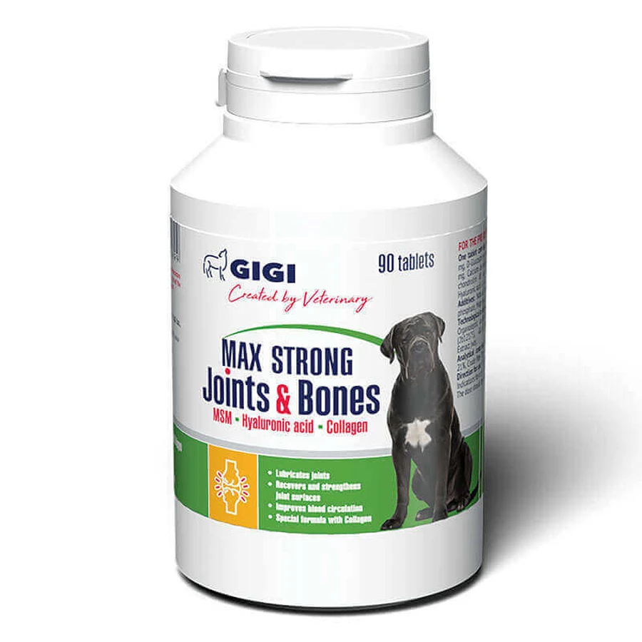 Gigi (Гігі) Max Strong Joints & Bones - Вітамінно-мінеральний комплекс з колагеном і гіалуроновою кислотою для зміцнення суглобів собак 90 таб.: ціни та характеристики