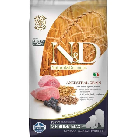 Farmina N&D Low Grain Dog Lamb & Blueberry Puppy Medium&Maxi – Низкозерновой сухой корм с ягненком и черникой для щенков средних и крупных пород 12 кг: цены и характеристики