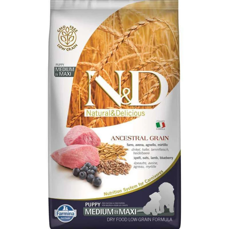 Farmina N&D Low Grain Dog Lamb & Blueberry Puppy Medium&Maxi – Низкозерновой сухой корм с ягненком и черникой для щенков средних и крупных пород 2,5 кг: цены и характеристики