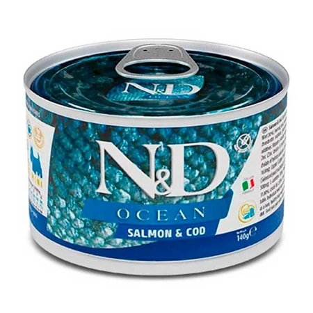 Farmina N&D Ocean Salmon & Cod Adult Mini – Беззерновой консервированный корм с лососем и треской для взрослых собак мелких пород 140 г : цены и характеристики