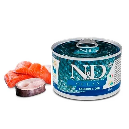 Farmina N&D Ocean Salmon & Cod Adult Mini – Беззерновой консервированный корм с лососем и треской для взрослых собак мелких пород 140 г : цены и характеристики