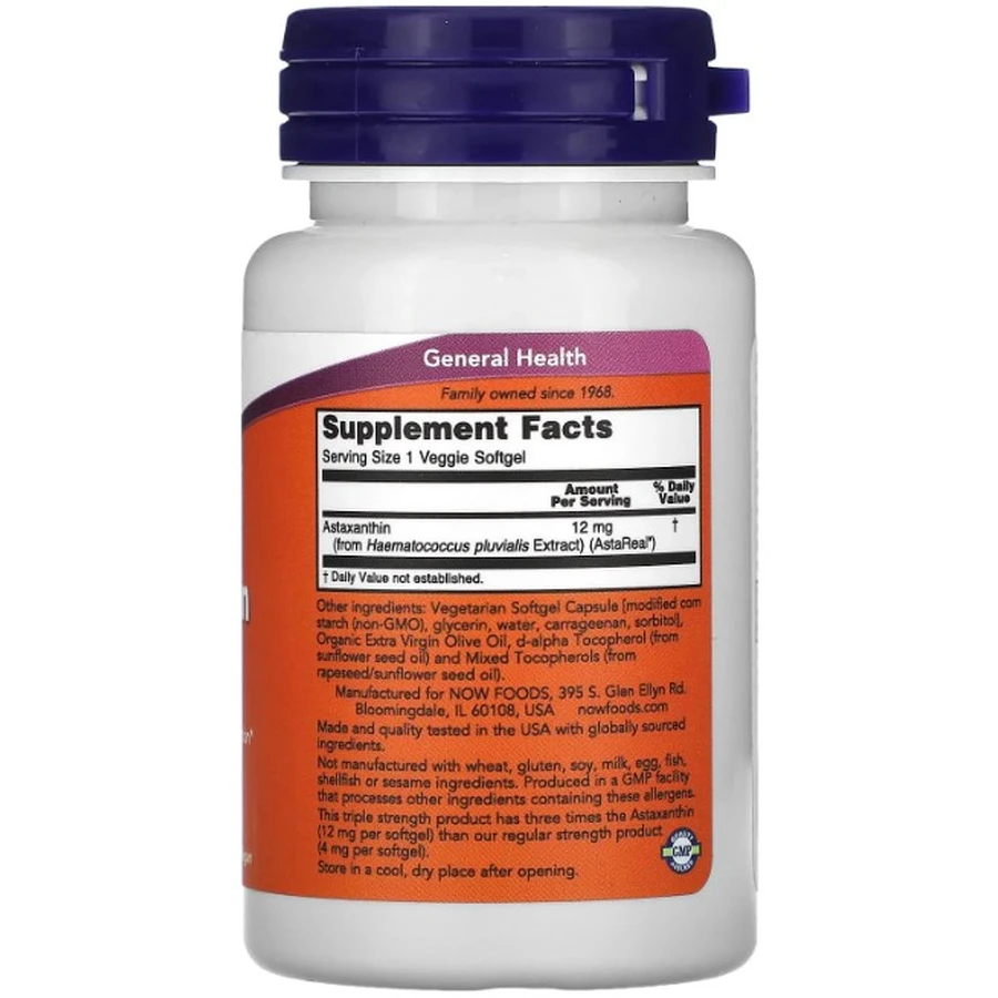 Астаксантин NOW Foods Astaxanthin 12 мг, мягкие веганские капсулы, №60: цены и характеристики