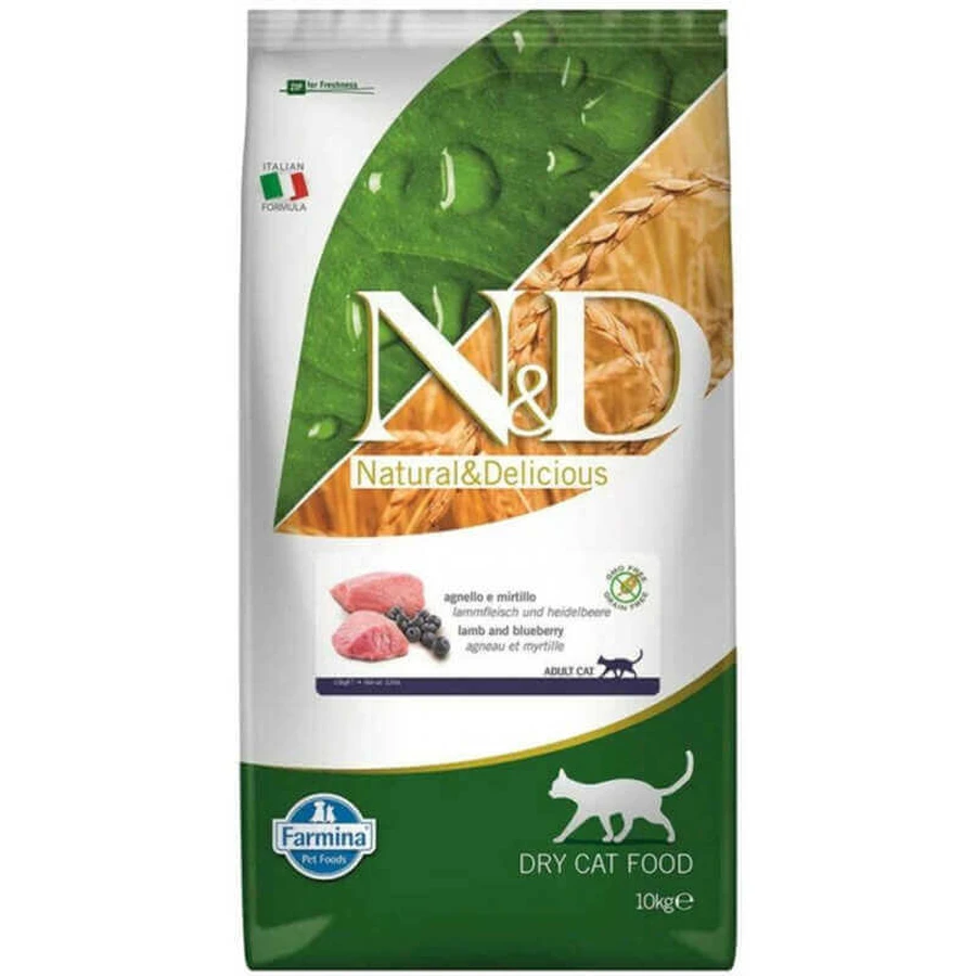 Farmina N&D Prime GF Cat Lamb & Blueberry Adult – Беззерновий сухий корм з ягням та чорницею, для дорослих котів 10 кг: ціни та характеристики