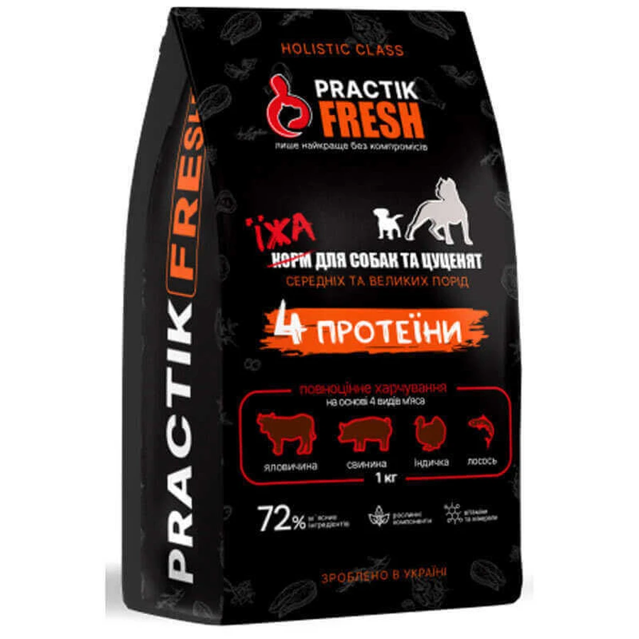 Practik Fresh Сухий корм 4 Протеїни для собак середніх і великих порід, 1 кг: ціни та характеристики