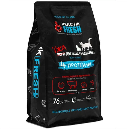 Practik Fresh Сухой корм 4 Протеины для кошек и котят, 1 кг: цены и характеристики
