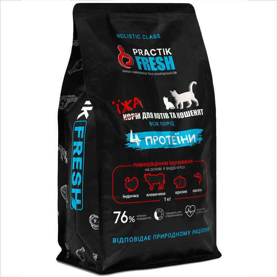 Practik Fresh Сухой корм 4 Протеины для кошек и котят, 1 кг: цены и характеристики