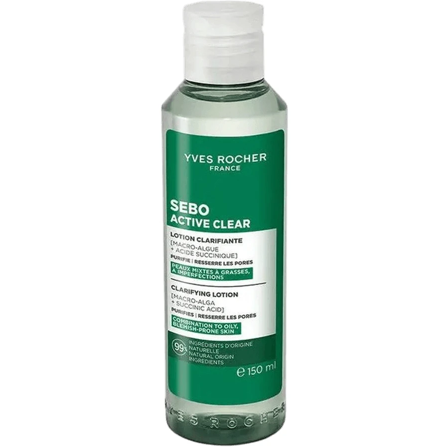 Лосьйон для обличчя Yves Rocher Sébo Active Clear (Себо Актив Кліар) себорегуляція та очищення комбінованої, жирної та проблемної шкіри, 150 мл: ціни та характеристики