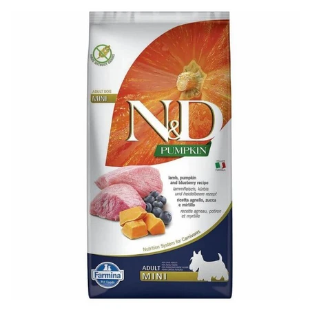 Farmina N&D Pumpkin GF Dog Lamb & Blueberry Adult Mini – Беззерновой сухий корм з ягням, гарбузом та чорницею для дорослих собак дрібних порід 7 кг: ціни та характеристики