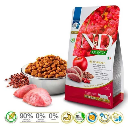 Farmina N&D Quinoa Hairball Adult Cat - Беззерновий сухий корм із качкою та кіноа для виведення шерсті із шлунку котів 1,5 кг: ціни та характеристики