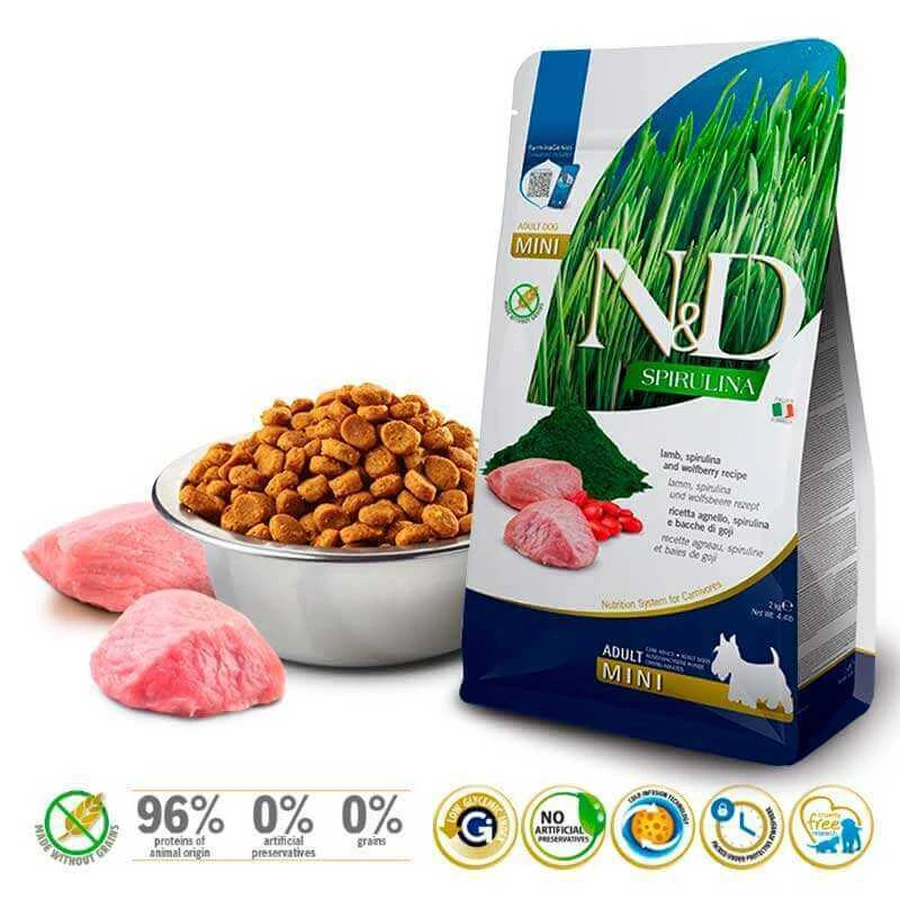 Farmina N&D Spirulina Lamb Adult Mini Dog - Беззерновий сухий корм з ягням та спіруліною для дорослих собак дрібних порід 2 кг: ціни та характеристики
