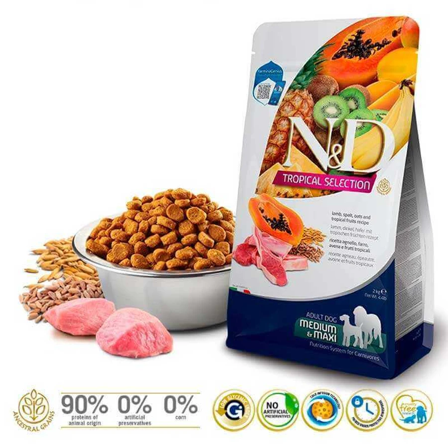 Farmina N&D Tropical Selection Lamb Adult Medium&Maxi Dog - Низькозерновий сухий корм з ягням і тропічними фруктами для дорослих собак середніх та великих порід 10 кг: ціни та характеристики