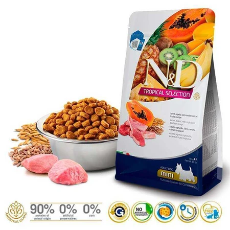 Farmina N&D Tropical Selection Lamb Adult Mini Dog - Низькозерновий сухий корм з ягням і тропічними фруктами для дорослих собак дрібних порід 1,5 кг: ціни та характеристики