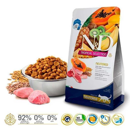 Farmina N&D Tropical Selection Lamb Neutered Cat - Низькозерновий сухий корм з ягням і тропічними фруктами для стерилізованих котів 10 кг: ціни та характеристики