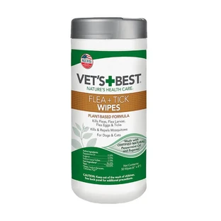 VET`S BEST Flea&Tick Wipes Вологі серветки від комах для собак та котів, 50 шт./уп.