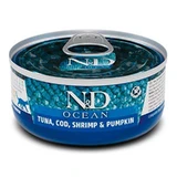 Farmina N&D Grain Free Ocean Tuna, Cod, Shrimp&Pumpkin Adult Cat - Беззерновой консервированный корм с тунцем, щепкой и креветками для кошек 70 г