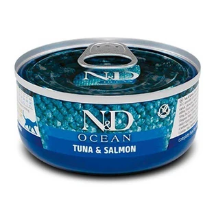 Farmina N&D Grain Free Ocean Tuna&Salmon Adult Cat - Беззерновой консервированный корм с тунцем и лососем для кошек 70 г