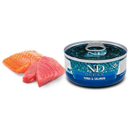 Farmina N&D Grain Free Ocean Tuna&Salmon Adult Cat - Беззерновой консервированный корм с тунцем и лососем для кошек 70 г: цены и характеристики