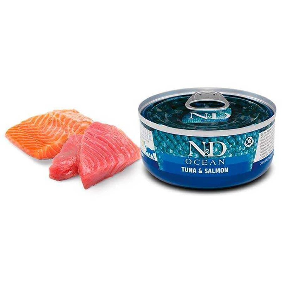 Farmina N&D Grain Free Ocean Tuna&Salmon Adult Cat - Беззерновой консервированный корм с тунцем и лососем для кошек 70 г: цены и характеристики