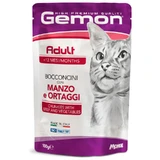 Gemon Cat Adult Chunkies with Beef&Vegetables - Вологий корм з яловичиною та овочами для дорослих котів (шматочки в желе) 100 г