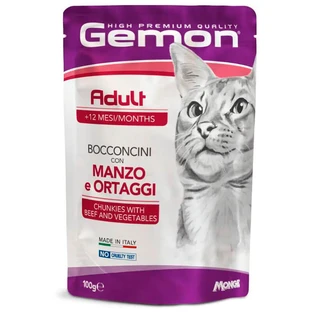 Gemon Cat Adult Chunkies with Beef&Vegetables - Вологий корм з яловичиною та овочами для дорослих котів (шматочки в желе) 100 г