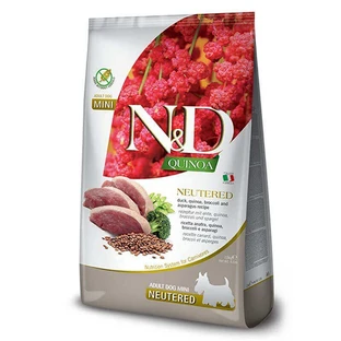 Farmina N&D Quinoa Neutered Duck, Broccoli&Asparagus Adult Mini - Низкозерновой сухой корм с уткой и киноа для стерилизованных собак мелких пород 2,5 кг.
