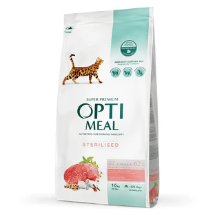 OptiMeal Sterilized Cat Beef & Sorghum Сухой корм с высоким содержанием говядины и сорго для взрослых кошек, 10 кг