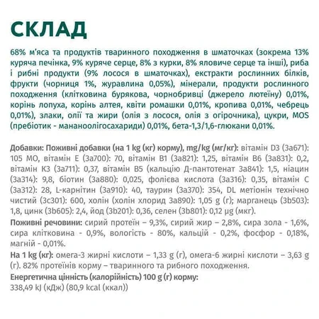 OptiMeal Sterilised Cat with Salmon&Wild Blueberries in Jelly Консервований корм з лососем та чорницею для стерилізованих котів та кішок (шматочки в желе), 85 г: ціни та характеристики